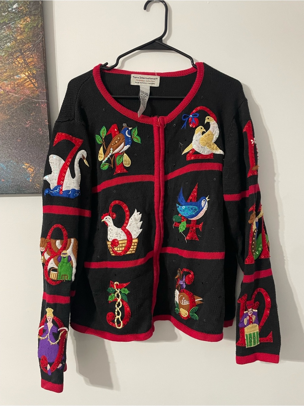 Tiara international Christmas Embroidered Holidays spirit women sweater xl